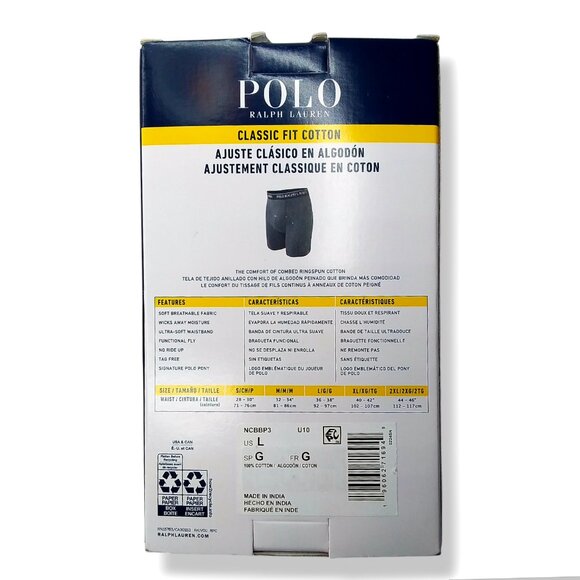 Polo Ralph Lauren Boxer Briefs 3 Pack Cotton Classic Fit Pony Logo NEW Large XL - Picture 2 of 3